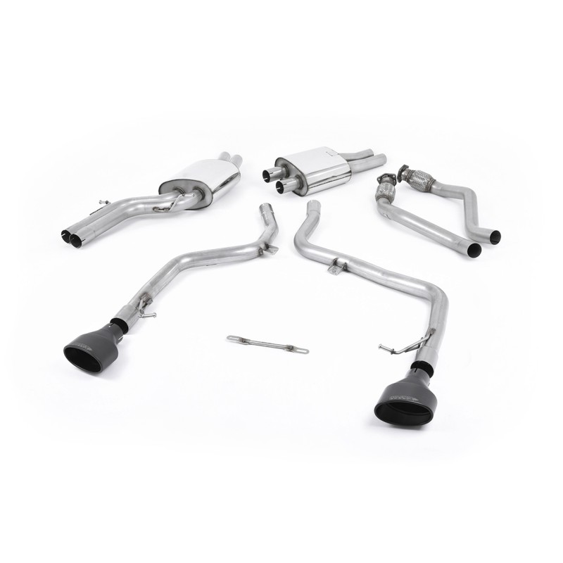 Audi S5 B8 (S tonic) - Race Non-Resonated (Louder) Cat-Back Exhaust System with Black Oval Trims - Cerakote Black - Oval (Jet)