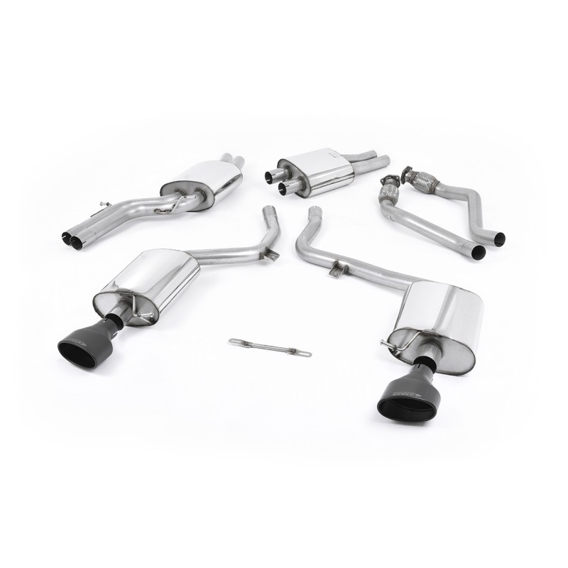 Audi S5 B8 (S tonic) - Resonated (Quieter) Cat-Back Exhaust System with Dual Cerakote Black Trims - Oval (Jet) - Cerakote Black