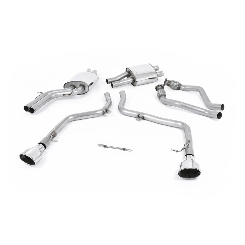 Audi S5 B8 (S tonic) - Race Non-Resonated (Louder) Cat-Back Exhaust System with Polished Oval Trims - Polished - Oval (Jet)