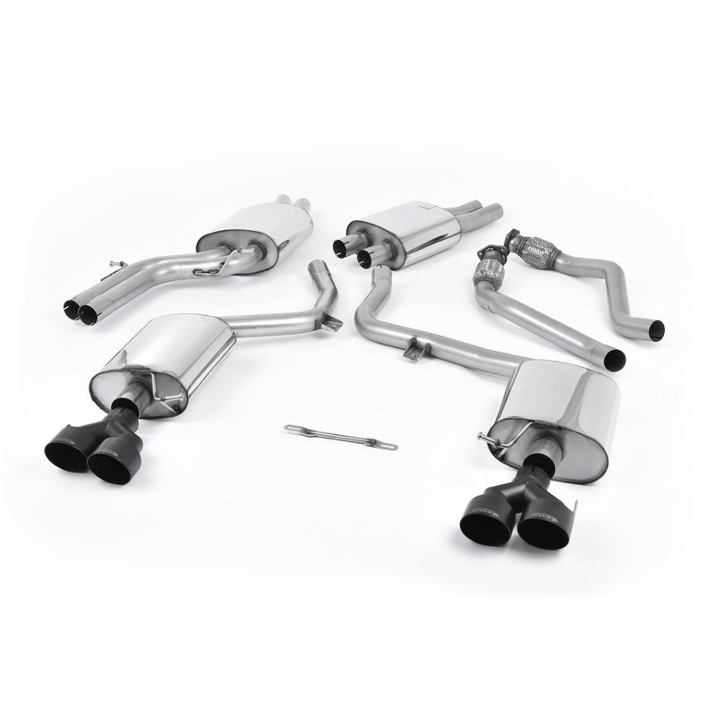 Audi S4 V6/S5 3.0 B8.5 Sportback - Resonated (Quieter) Cat-Back Exhaust System with Quad Outlet Ceramic Black Trims - Cerakote Black
