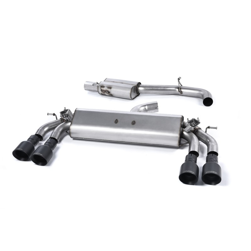 Audi S3 8V/8V.2 - Resonated (quieter) Cat-Back Exhaust System with Quad Round Cerakote Black Trims - Cerakote Black - GT