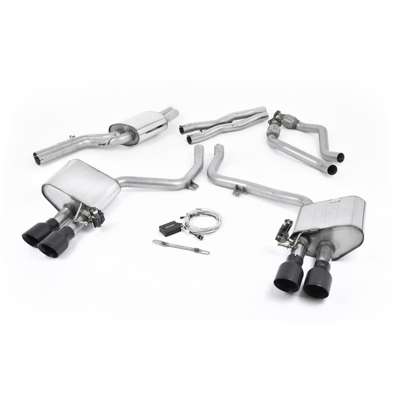 Audi S4 V6/S5 3.0 B8.5 - Valved & Resonated (Quieter) Cat-Back Exhaust System with Black Velvet Trims - Cerakote Black