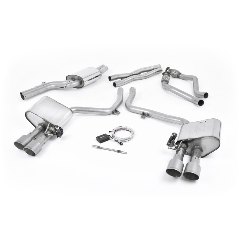 Audi S4 V6/S5 3.0 B8.5 - Valved & Resonated (Quieter) Cat-Back Exhaust System with Titanium Trims - Brushed Titanium