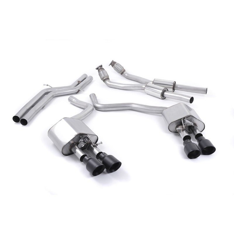 Audi S6 C7/S7 Sportback - Valved & Non-Resonated (Louder) Cat-Back Exhaust System with Cerakote Black Trims - Cerakote Black