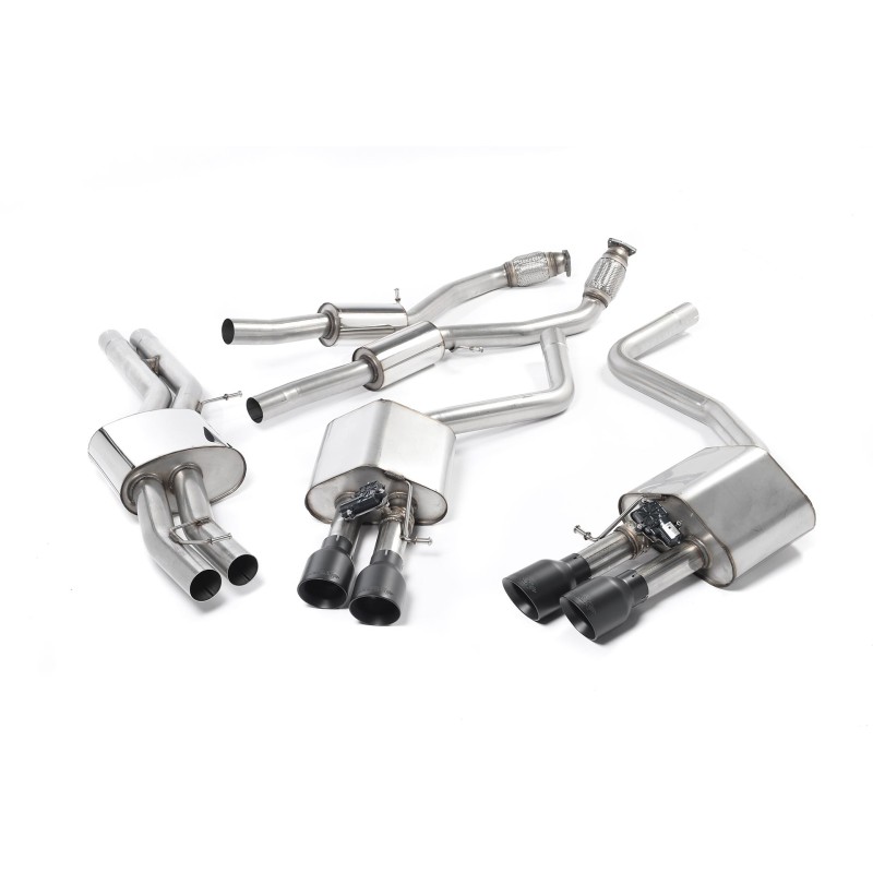 Audi S8 D4 Quattro - Resonated (Quieter) Cat-Back Exhaust System with Cerakote Black Trims - Cerakote Black