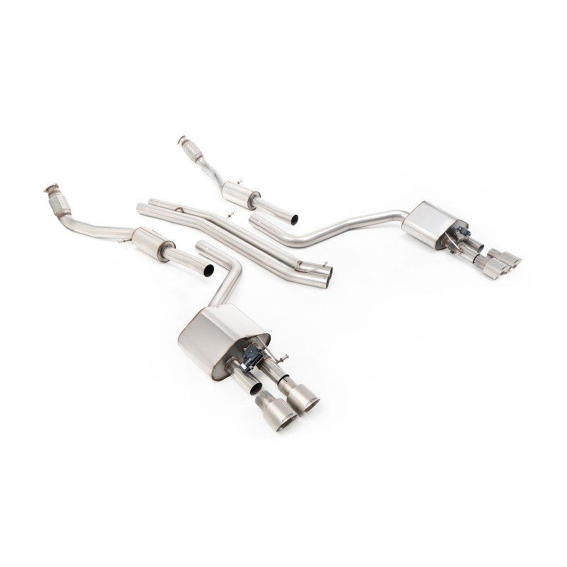 Audi S8 D4 Quattro - Non-Resonated (Louder) Cat-Back Exhaust System with Titanium Trims - Brushed Titanium