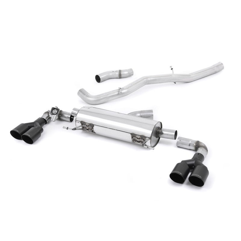 Audi S1 - Non-Resonated (Louder) Cat-Back Exhaust System with Quad Cerakote Black Round Trims - Cerakote Black - GT