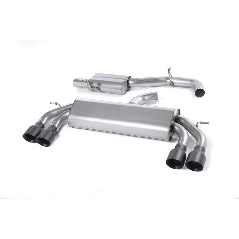Audi S3 8V/8V.2 - Non-Valved & Resonated (Quieter) Cat-Back Race Exhaust System with Quad Round Cerakote Black Trims - Cerakote Black - GT