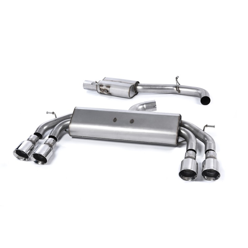 Audi S3 8V/8V.2 - Non-Valved & Resonated (Quieter) Cat-Back Race Exhaust System with Quad Round Polished Tips - Polished - GT
