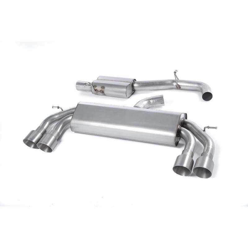Audi S3 8V/8V.2 - Non-Valved & Resonated (Quieter) Cat-Back Race Exhaust System with Quad Round Titanium Trims - Brushed Titanium - GT