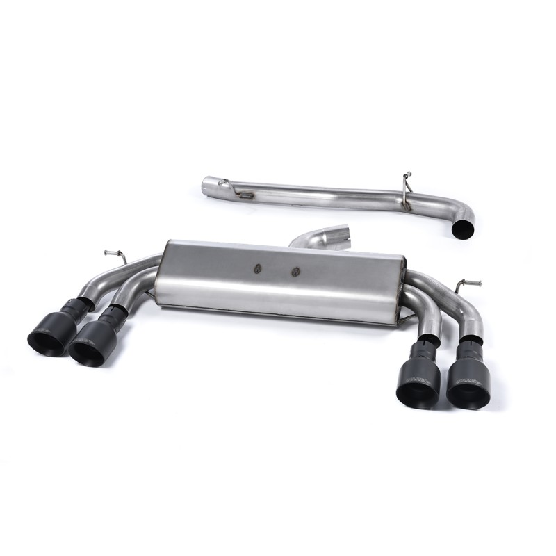 Audi S3 8V/8V.2 Sportback Non GPF - Non-Valved & Non-Resonated (Louder) Cat-Back Race Exhaust System with Quad Round Cerakote Black Trims - Cerakote Black - GT