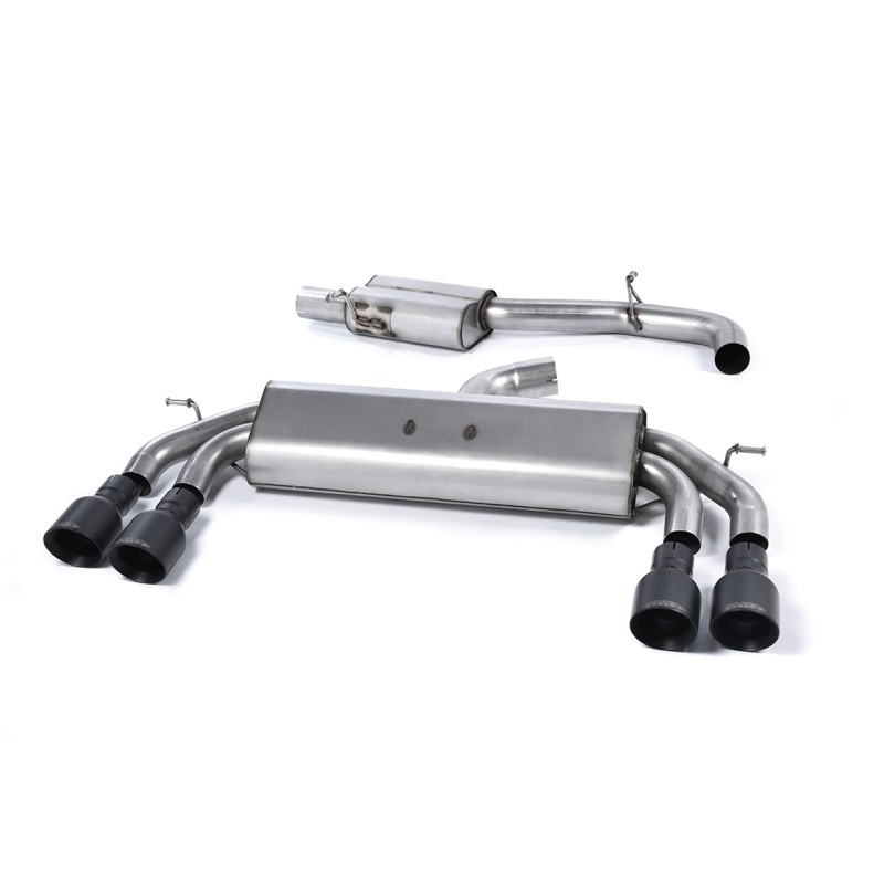 Audi S3 8V/8V.2 Sportback Non GPF - Non-Valved & Resonated (Quieter) Cat-Back Race Exhaust System with Quad Round Cerakote Black Trims - Cerakote Black - GT