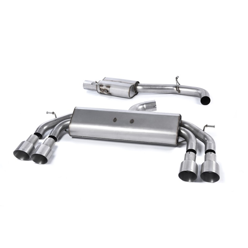 Audi S3 8V/8V.2 Sportback Non GPF - Non-Valved & Resonated (Quieter) Cat-Back Race Exhaust System with Quad Round Titanium Trims - Brushed Titanium - GT