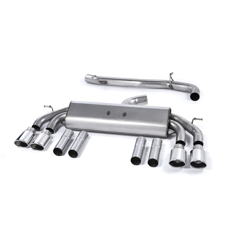 Audi S3 8V/V.2 - Non-Valved & Non-Resonated (Louder) Cat-Back Race Exhaust System with Quad Oval Polished Trims - Polished - Oval (Jet)