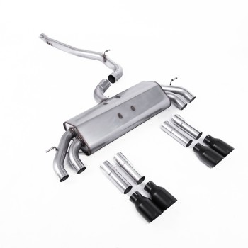 Audi S3 8V/V.2 - Non-Valved & Non-Resonated (Louder) Cat-Back Race Exhaust System with Quad Round Cerakote Black Trims - Cerakote Black - GT