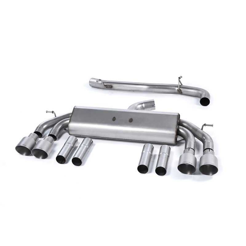 Audi S3 8V/V.2 - Non-Valved & Non-Resonated (Louder) Cat-Back Race Exhaust System Quad Round Titanium Trims - Brushed Titanium - GT