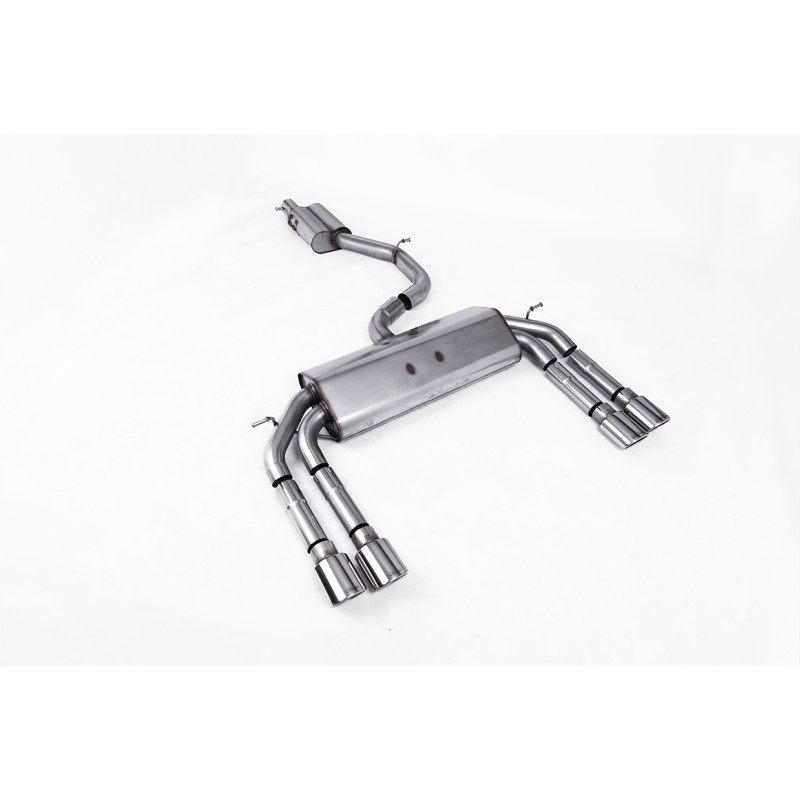 Audi S3 8V/V.2 - Non-Valved & Resonated (Quieter) Cat-Back Race Exhaust System with Quad Oval Polished Trims - Polished - Oval (Jet)