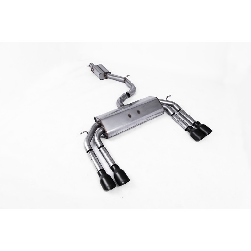 Audi S3 8V/V.2 - Non-Valved & Resonated (Quieter) Cat-Back Race Exhaust System with Quad Round Cerakote Black Trims - Cerakote Black - GT