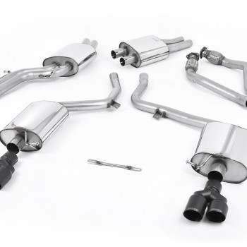 Audi S5 B8 (S tonic) - Resonated (Quieter) Cat-Back Exhaust System with Quad Cerakote Black Trims - GT - Cerakote Black