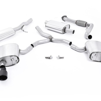 Audi A4 2.0 B9 Quattro - Resonated (Quieter) Cat-Back Exhaust System with Dual GT-100 Cerakote Black Trims - Cerakote Black