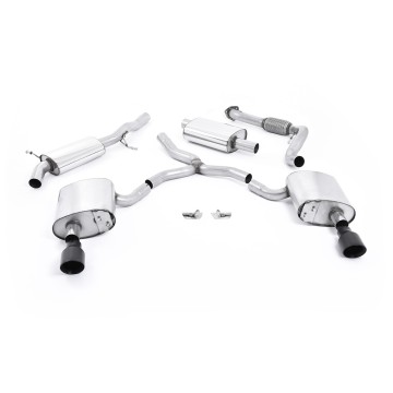 Audi A4 2.0 B9 Quattro - Resonated (Quieter) Cat-Back Exhaust System with Dual GT-100 Cerakote Black Trims - Cerakote Black