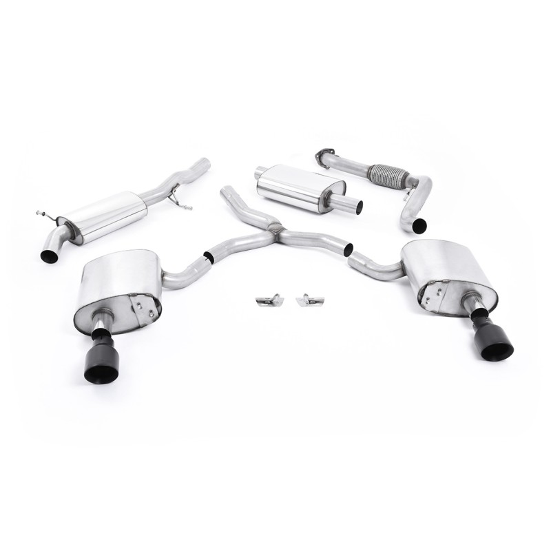 Audi A4 2.0 B9 Quattro - Resonated (Quieter) Cat-Back Exhaust System with Dual GT-100 Cerakote Black Trims - Cerakote Black
