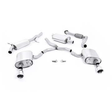 Audi A4 2.0 B9 Quattro - Resonated (Quieter) Cat-Back Exhaust System with Dual GT-100 Polished Trims - Polished