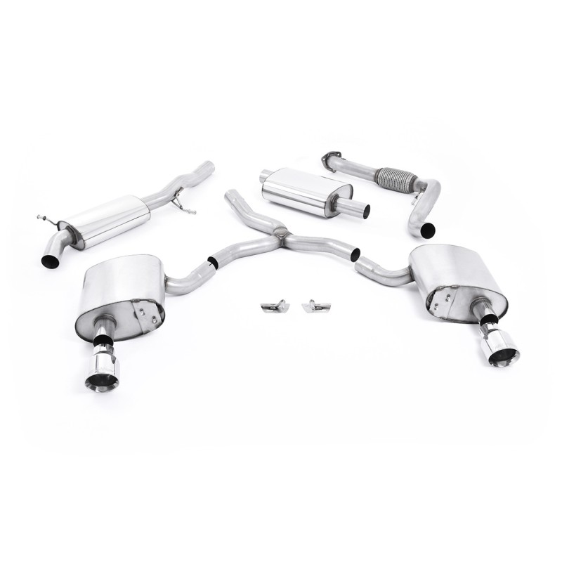 Audi A4 2.0 B9 Quattro - Resonated (Quieter) Cat-Back Exhaust System with Dual GT-100 Polished Trims - Polished