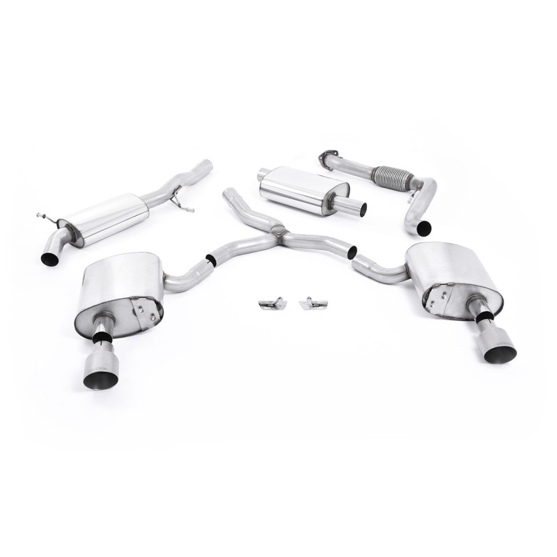 Audi A4 2.0 B9 Quattro - Resonated (Quieter) Cat-Back Exhaust System with Dual GT-100 Titanium Trims - Brushed Titanium