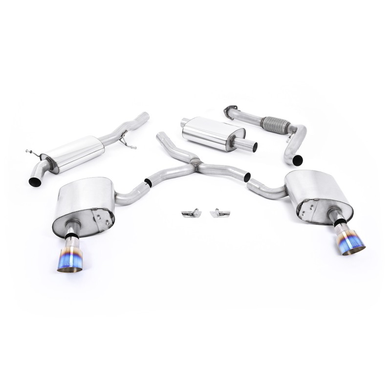 Audi A4 2.0 B9 Quattro - Resonated (Quieter) Cat-Back Exhaust System with Dual GT-100 Burnt Titanium Trims - Burnt Titanium