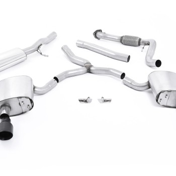 Audi A4 2.0 B9 Quattro - Road+ Part Resonated Cat-Back Exhaust System with Dual GT-100 Cerakote Black Trims - Cerakote Black