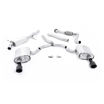 Audi A4 2.0 B9 Quattro - Road+ Part Resonated Cat-Back Exhaust System with Dual GT-100 Cerakote Black Trims - Cerakote Black
