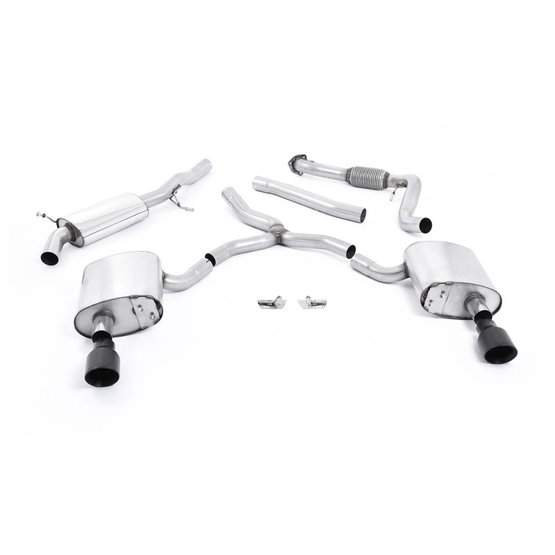 Audi A4 2.0 B9 Quattro - Road+ Part Resonated Cat-Back Exhaust System with Dual GT-100 Cerakote Black Trims - Cerakote Black