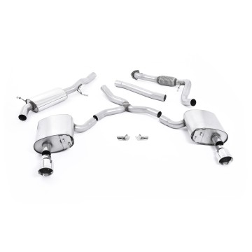 Audi A4 2.0 B9 Quattro - Road+ Part Resonated Cat Back Exhaust System with Dual GT-100 Polished Trims - Polished