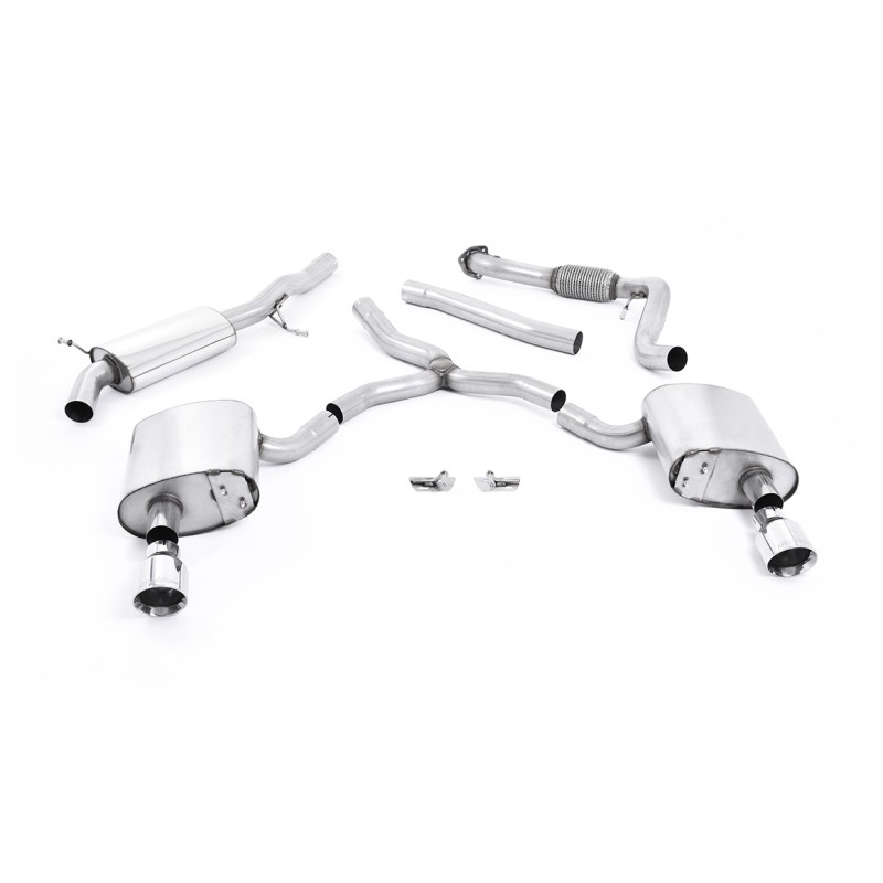 Audi A4 2.0 B9 Quattro - Road+ Part Resonated Cat Back Exhaust System with Dual GT-100 Polished Trims - Polished