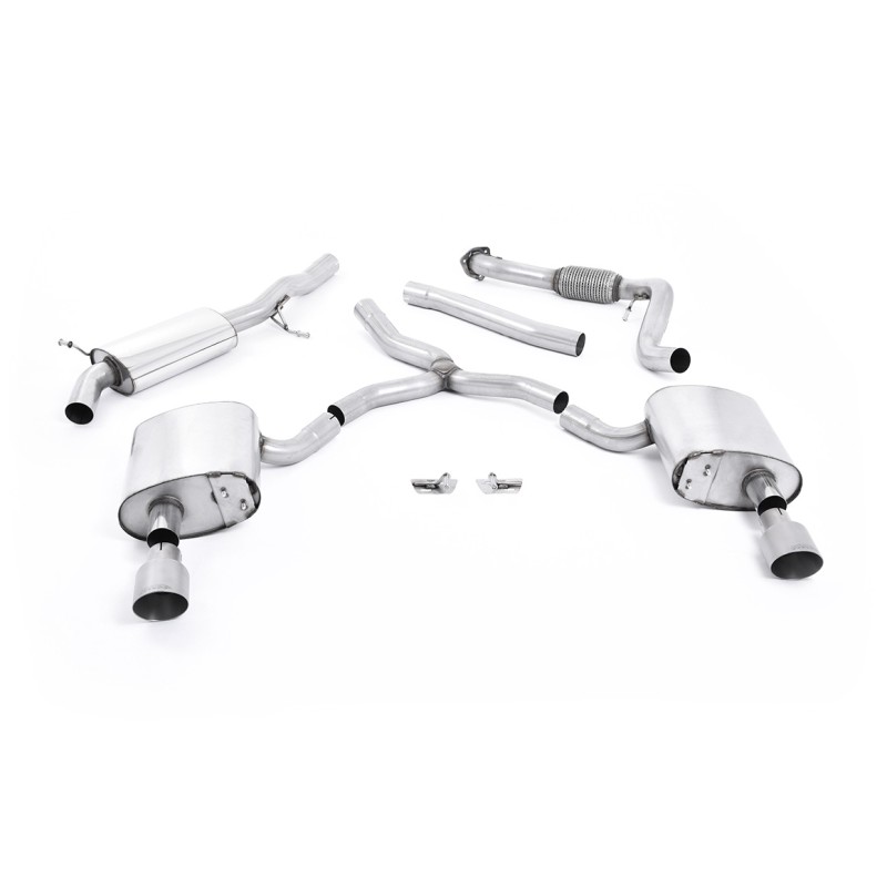 Audi A4 2.0 B9 Quattro - Road+ Part Resonated Cat Back Exhaust System with Dual GT-100 Titanium Trims - Brushed Titanium
