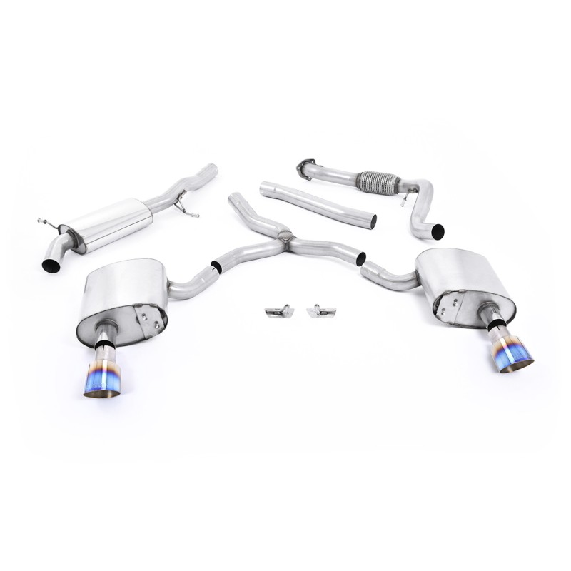 Audi A4 2.0 B9 Quattro - Road+ Part Resonated Cat-Back Exhaust System with Dual GT-100 Burnt Titanium Trims - Burnt Titanium