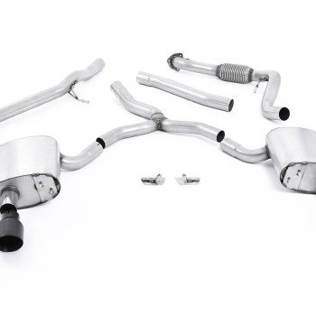 Audi A4 2.0 B9 Quattro - Non-Resonated (Louder) Cat-Back Exhaust System with Dual GT-100 Cerakote Black Trims - Cerakote Black