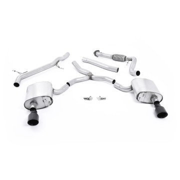 Audi A4 2.0 B9 Quattro - Non-Resonated (Louder) Cat-Back Exhaust System with Dual GT-100 Cerakote Black Trims - Cerakote Black