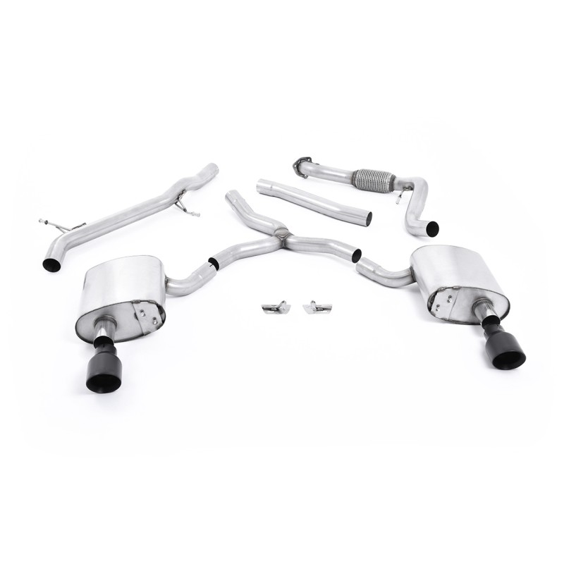 Audi A4 2.0 B9 Quattro - Non-Resonated (Louder) Cat-Back Exhaust System with Dual GT-100 Cerakote Black Trims - Cerakote Black