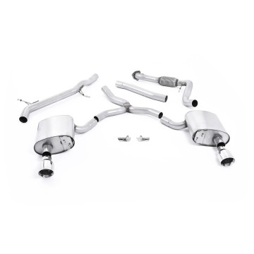 Audi A4 2.0 B9 Quattro - Non-Resonated (Louder) Cat-Back Exhaust System with Dual GT-100 Polished Trims - Polished