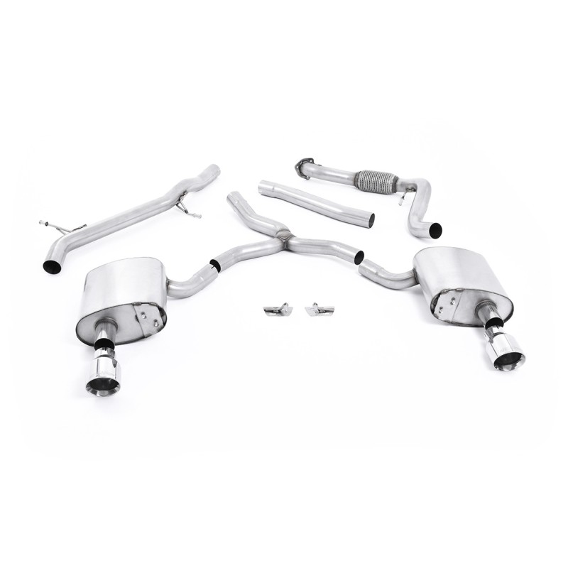 Audi A4 2.0 B9 Quattro - Non-Resonated (Louder) Cat-Back Exhaust System with Dual GT-100 Polished Trims - Polished