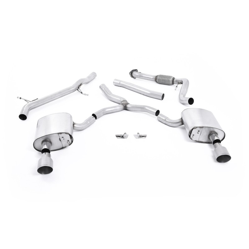 Audi A4 2.0 B9 Quattro - Non-Resonated (Louder) Cat-Back Exhaust System with Dual GT-100 Titanium Trims - Brushed Titanium