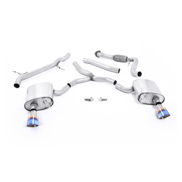 Audi A4 2.0 B9 Quattro - Non-Resonated (Louder) Cat-Back Exhaust System with Dual GT-100 Burnt Titanium Trims - Burnt Titanium