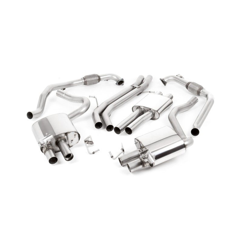 Audi S4/S5 B9 Non Sport Diff models - Resonated (Quieter) Cat-Back Exhaust System with Quad Polished Oval Trims - Polished Ovals - LHD - 104 x 80
