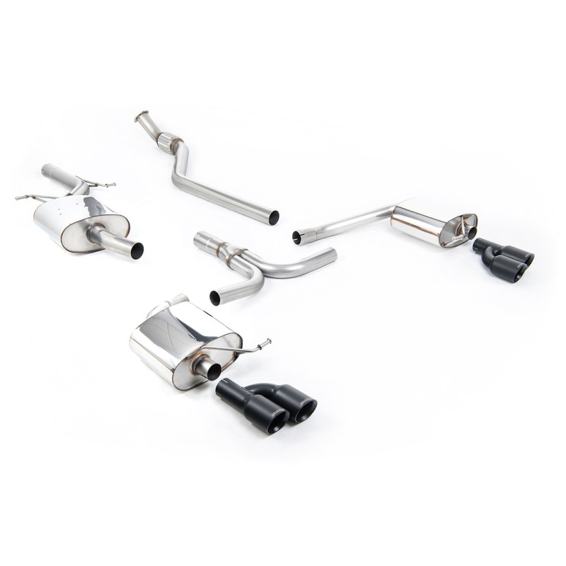 Audi A4 2.0 B8 S line (Manual) - Resonated (Quieter) Cat-Back Exhaust System with Cerakote Black Quad-outlet Trims - Cerakote Black - Quad