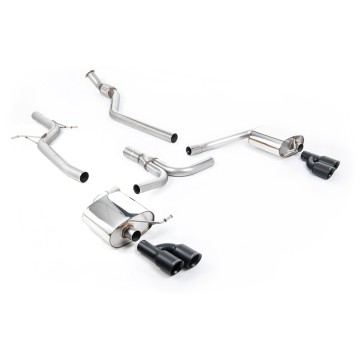 Audi A4 2.0 B8 S line (Manual) - Non-Resonated (Louder) Cat-Back Exhaust System with Cerakote Black Quad-outlet Trims - Cerakote Black - Quad