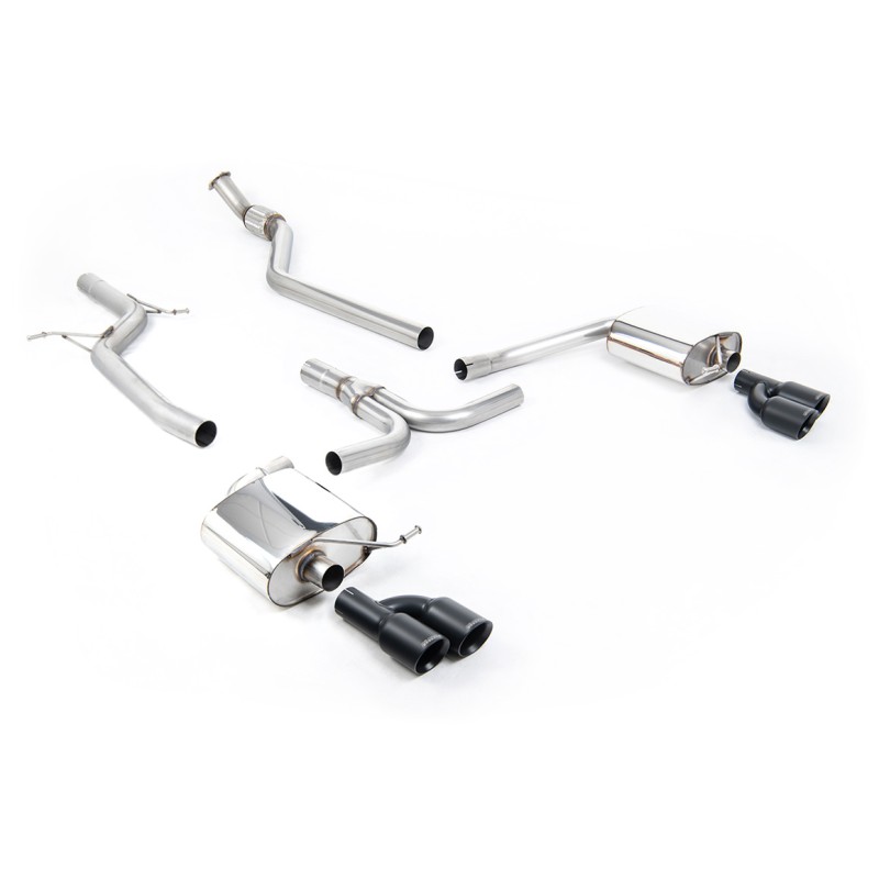 Audi A4 2.0 B8 S line (Manual) - Non-Resonated (Louder) Cat-Back Exhaust System with Cerakote Black Quad-outlet Trims - Cerakote Black - Quad