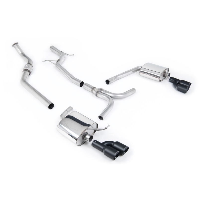 Audi A4 2.0 B8 S line (Tiptronic) - Non-Resonated (Louder) Cat-Back Exhaust System with Quad-outlet Cerakote Black Trims - Cerakote Black - Quad
