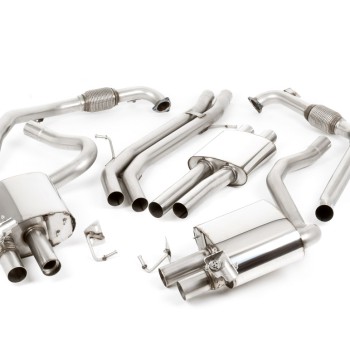Audi S5 B9 Coupe/Cabriolet Non Sport Diff models - Resonated (Quieter) Cat-Back Exhaust System with Quad GT-100 Polished Trims - Polished - LHD